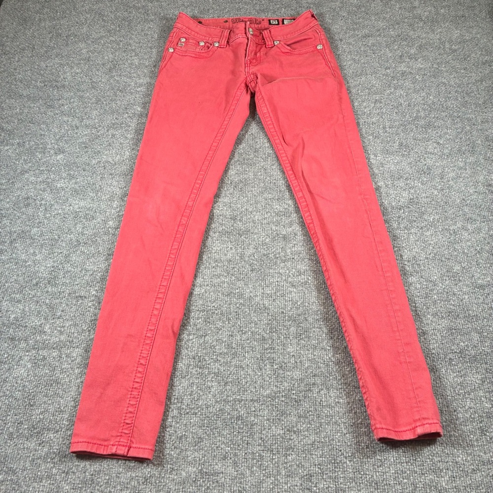 Miss Me Skinny Jeans Womens 25 Ruby Red Embroidered Sequin Bling JP5636S3